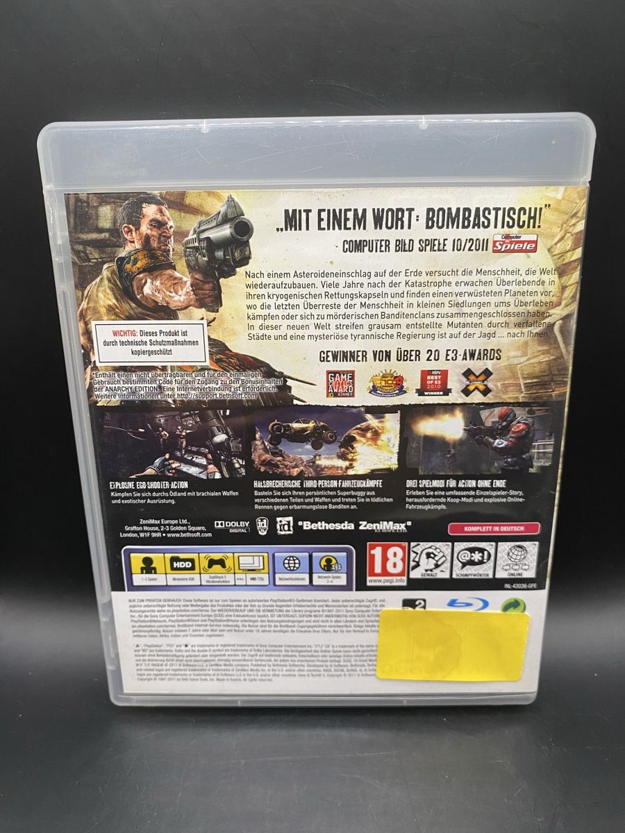 Giochi: PS3 RAGE – Anarchy Edition - Komplett mit Anleitung – Usato da Kirchberg BE venduto da swiss_slab 1