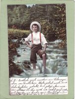 Kitsch Landschaft Knabe im Bach 1905