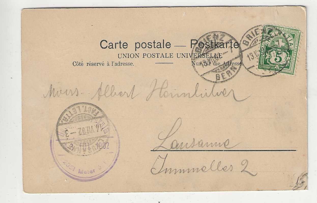 Cartoline postali: Rothornbahn, Brienz, 1902 – Usato da Spiez venduto da Niesen20 1