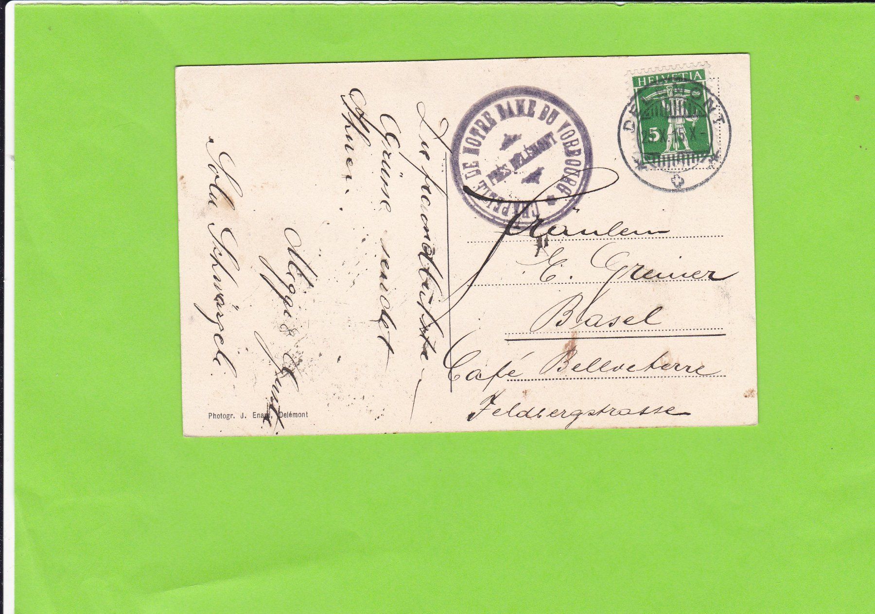 Cartoline postali: Delémont-Le Vorbourg – Usato da St. Peterzell venduto da neckertal 1