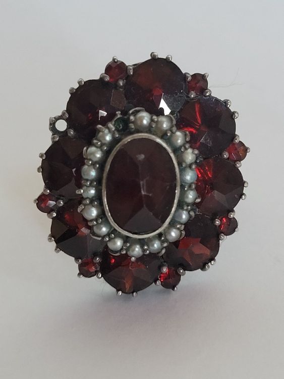 Bague Ancienne En Argent Sterling, Ornée D'un Cristal Rouge, Taille 51