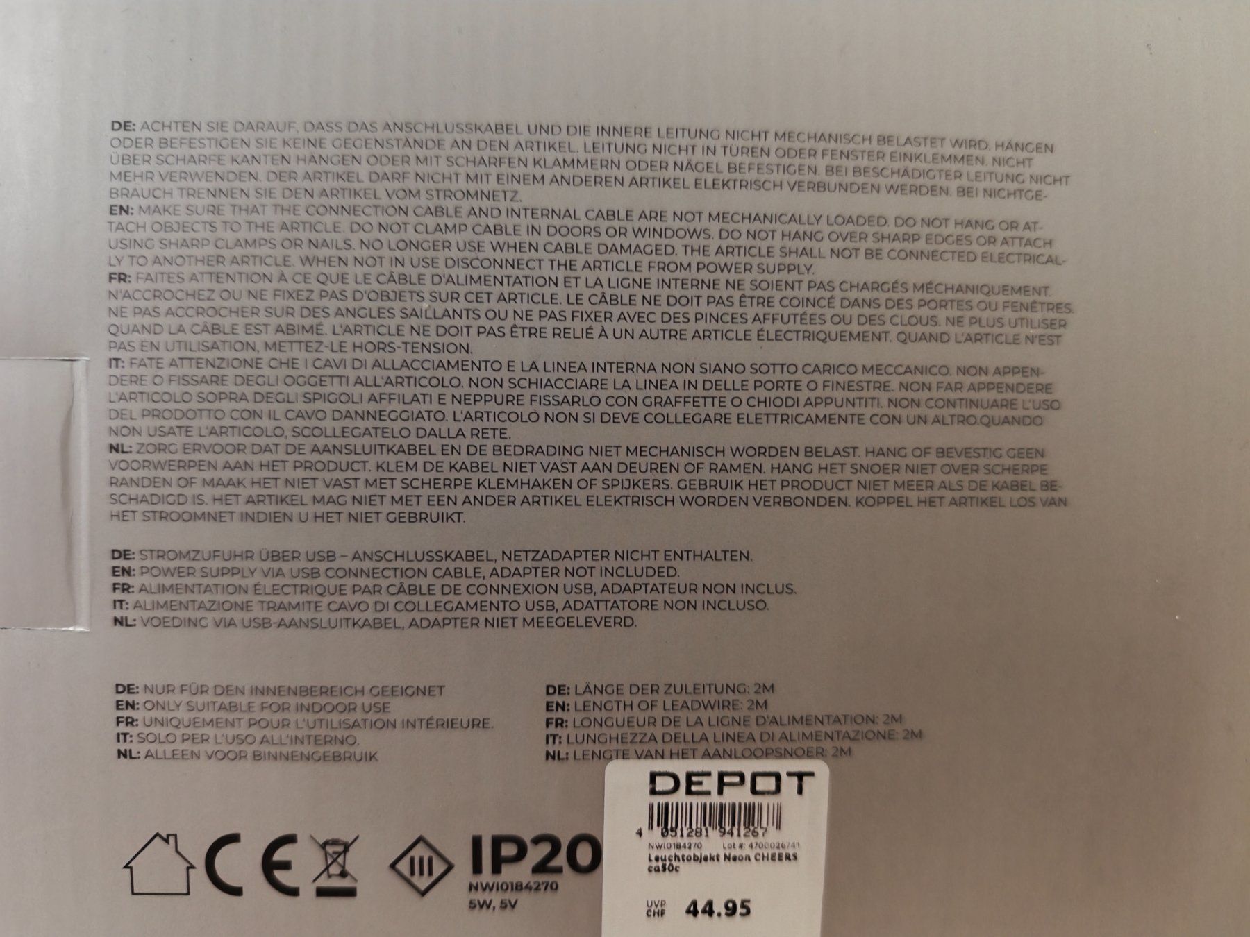 Lichterketten & Leisten: CHEERS Leuchtobjekt Indoor 50cm Depot – Neu und originalverpackt aus Uster von zebralino 4