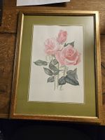 Rosen Aquarell gerahmt Vintage 1987