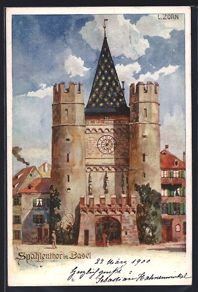 Cartoline postali: AK Basel, Spahlenthor, 1900 – Usato da Berlin venduto da bartko-reher