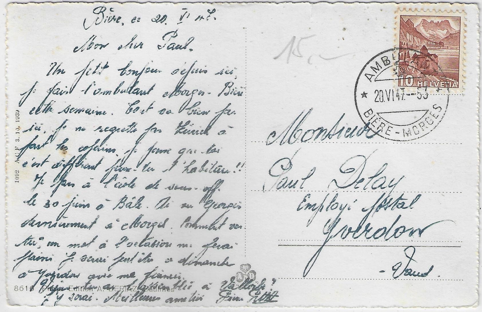 Cartoline postali: Biere - Le Lac Leman et le Mt. Blanc – Usato da Ettingen venduto da Kartenplanet 1