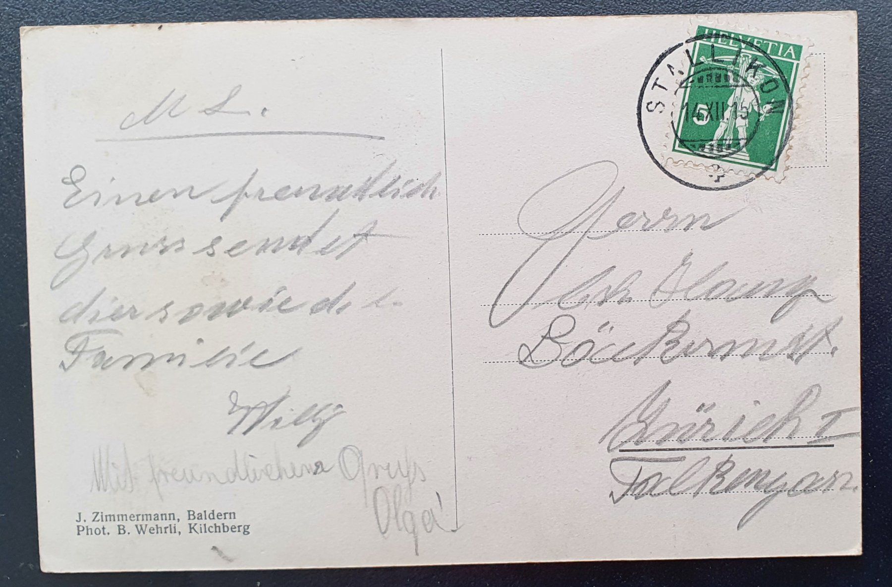 Ansichtskarten: Baldern(Uetliberg) 1915 – Gebraucht aus Kreuzlingen von Rschweiz1 1
