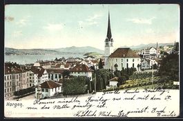 AK Horgen, Ortsansicht mit Kirche, 1902