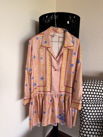 Sandro Paris Pink Chain & Star Print Silk Dress Size M