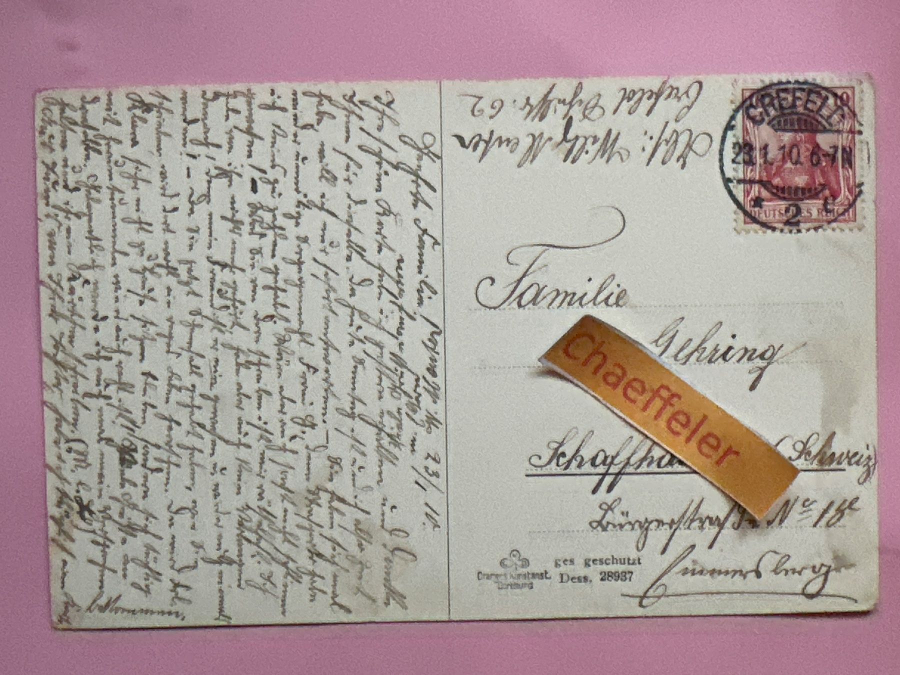 Ansichtskarten: 1910 Crefeld, Rheinstrasse – Gebraucht aus Zürich von Chaeffeler 1