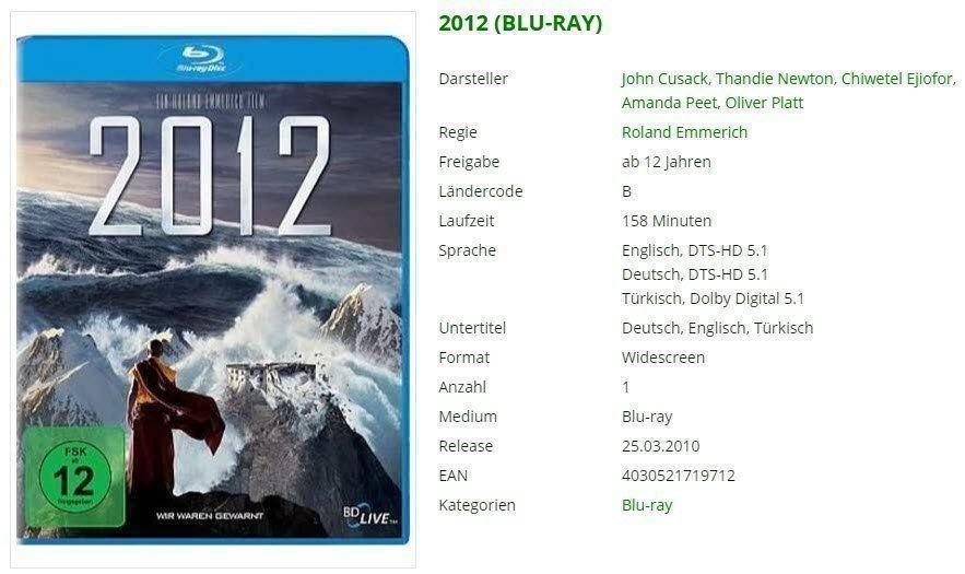 Alle DVDs: 2012 (BLU-RAY) – Gebraucht aus Buchrain von Sssschaller