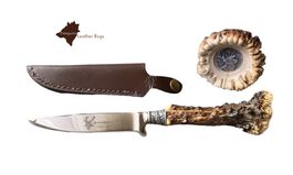 Messer mit Griff aus echtem Rehhorn und Lederscheide