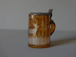 ANTIKER GLASHUMPEN GRAVIERT MIT HIRSCH MITTE 19. JH