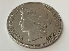 5 CHF 1892 Helvetia Fünfliber/Silber Münze Franken