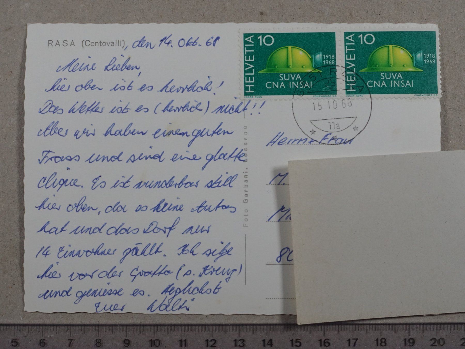 Ansichtskarten: Rasa, Centovalli, 1968 – Gebraucht aus Lenzburg von fh1 1