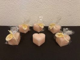 Herz-Kerzen verpackt, 6 Stück,hellrosa Raureif, ca. 7x8x5 cm