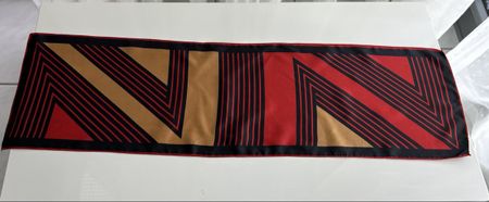 Long Scarf Geometric Print Red Black Beige New