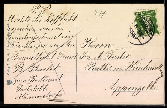 Cartoline postali: AK Männedorf, Ortsansicht mit See – Usato da Berlin venduto da bartko-reher 1