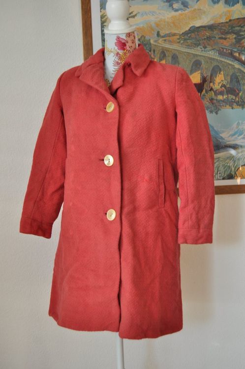 Manteau Cape Vintage Des Années 1960 - Taille 6-7 Ans - Laine Grise - Occasion Bon état