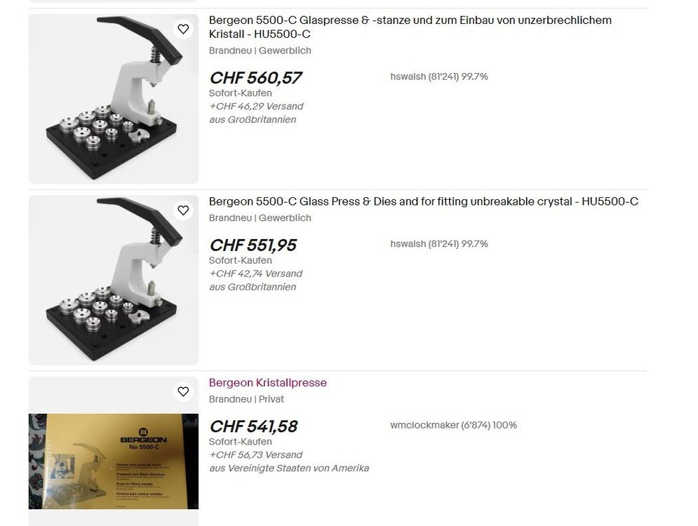 Lot D'Outils Horloger Bergeon - Tas Et Tasceaux Pour Presse à Potence 5500 - Occasion - Fabriqué En Suisse