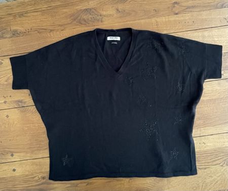 Pull Max & Moi noir 100% cachemire motifs étoiles strass