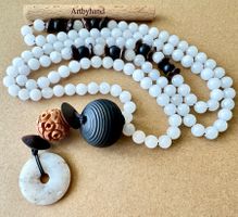 108er Mala Dendritenachat Ebenholz geschnitzte Holzperle
