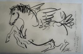 Hans ERNI, original KreideZeichnung, "fliegendes PFerd" 1968