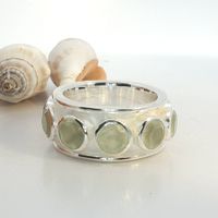 Memory Ring mit Prehnit – Sterling Silber Gr 60