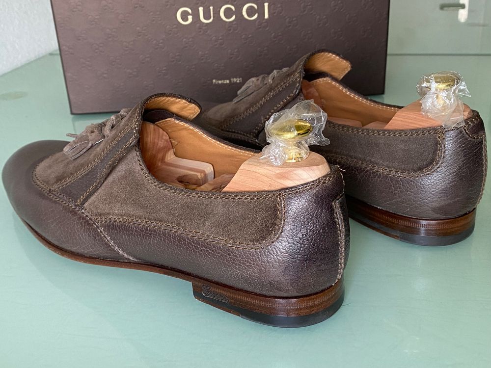 GUCCI Tassel Brogue Leder Wildleder Slip On Loafer 43.5 Neue (Gebraucht ...