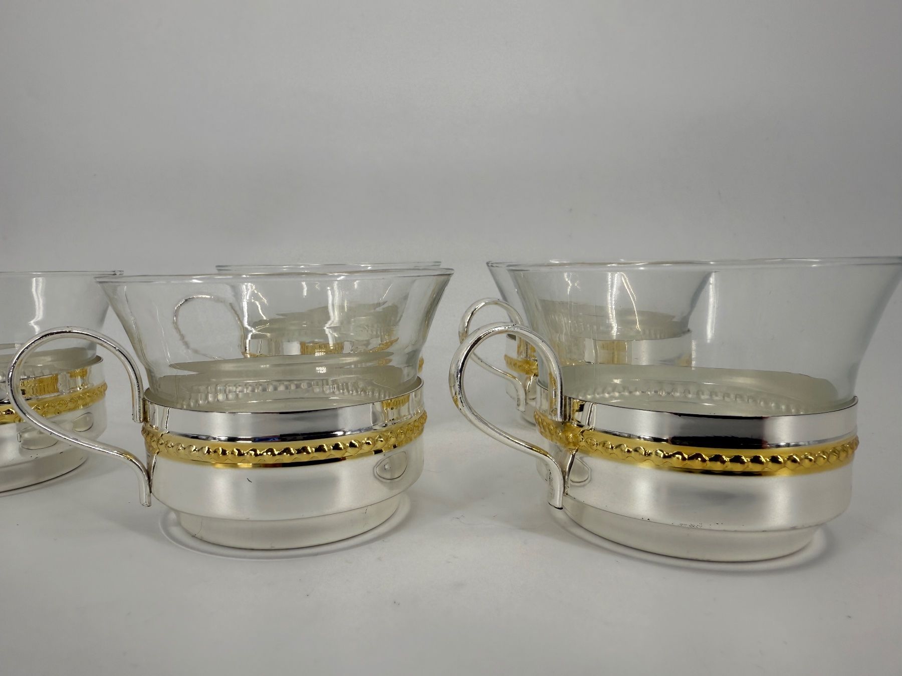 Bicchieri: 5 VintageTeegläser/ Kaffeegläser mit Silber- und Goldrand – Usato da Auenstein venduto da moin. 1