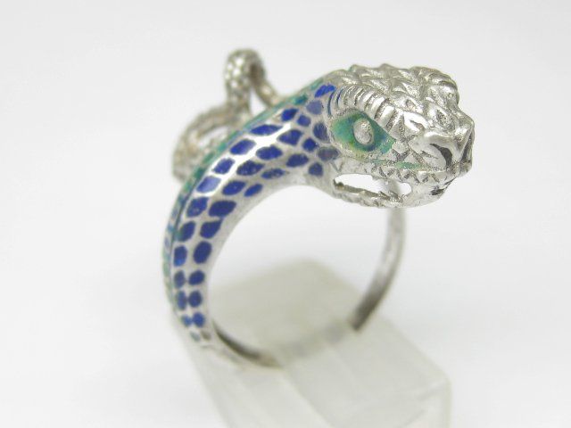 Anelli: Vintage Ring Silber 925 Schlange Emaille blau Gr. 58 – Usato da Ermatingen venduto da Decovin 2