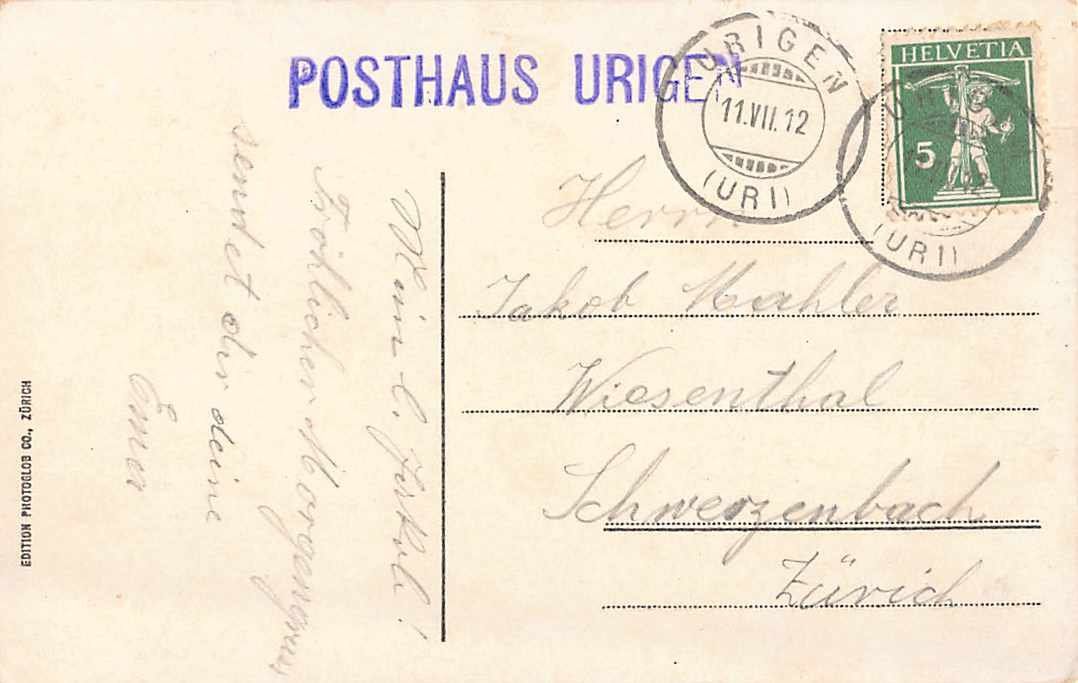 Ansichtskarten: GRUSS vom HOTEL URIGEN, mit STAB-STEMPEL !!! – Gebraucht aus Lufingen von philatelieshop 1