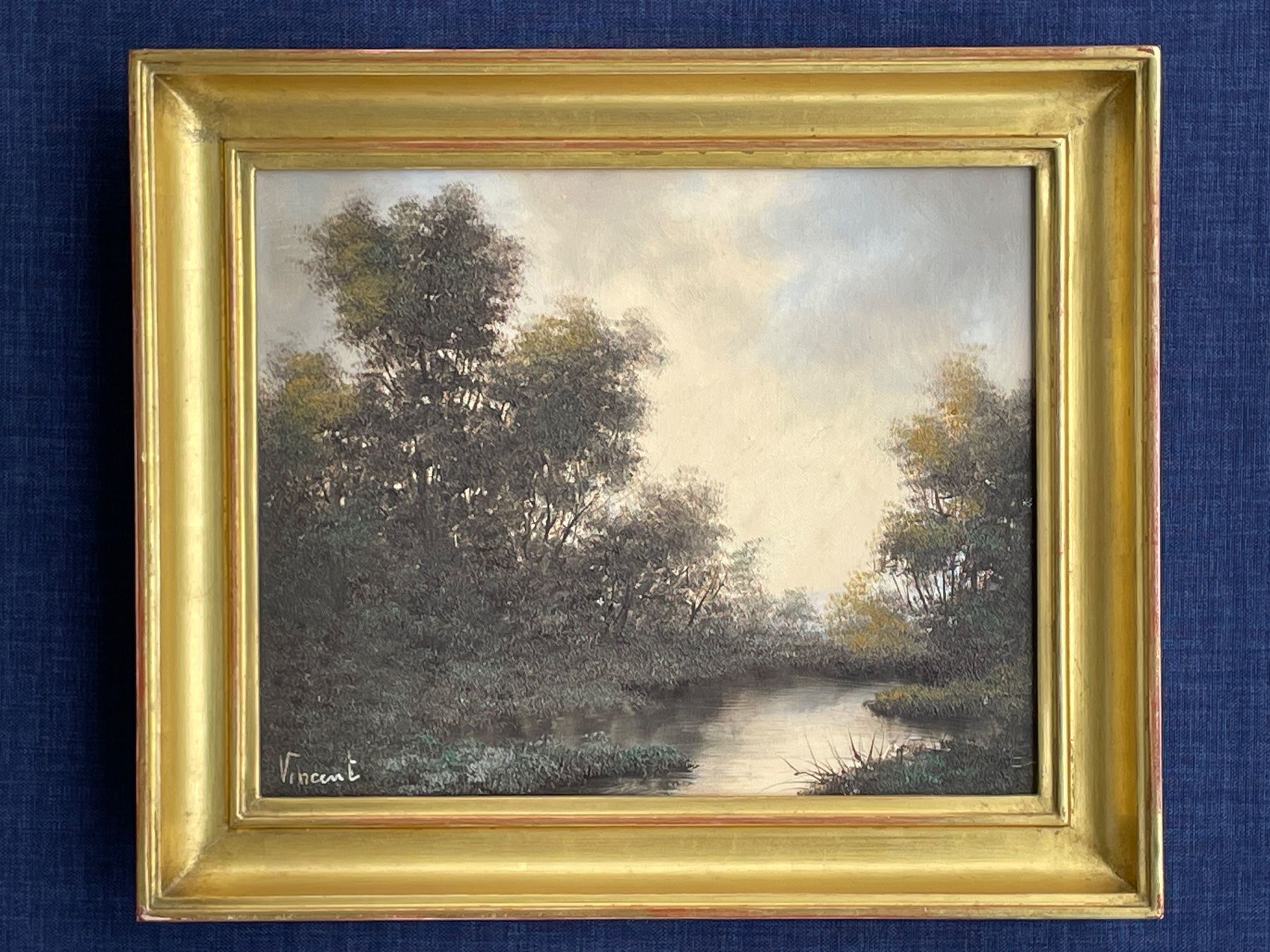 Dipinti: historisches Öl-Gemälde, Flusslandschaft, sign. Vincent – Usato da Winterthur venduto da Tabalugi