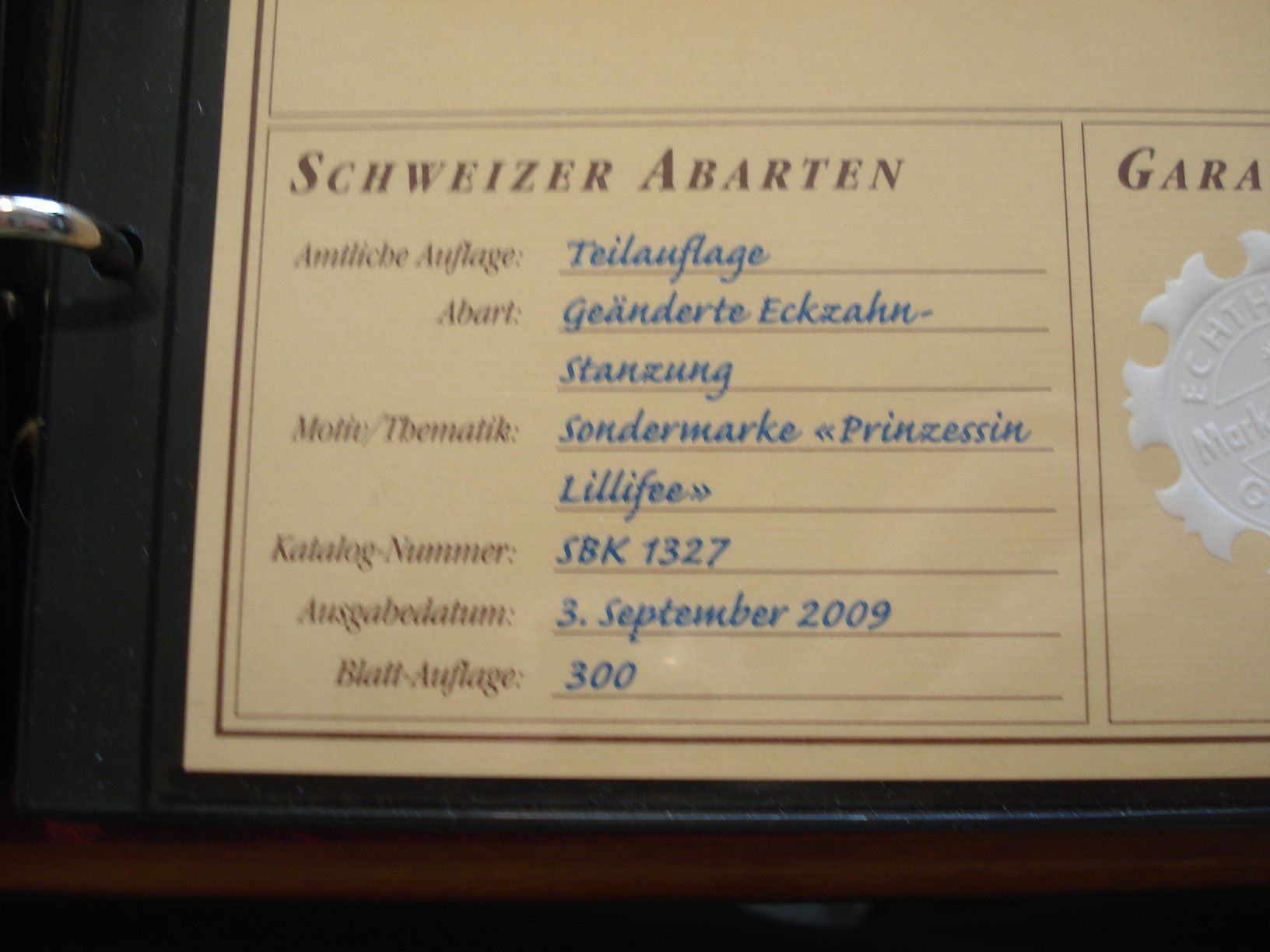 Tutti i francobolli: Abart "Lillyfee" FDC 2009, geänderte Eckzahnstanzung – Usato da Niederwil AG venduto da morostahu 2