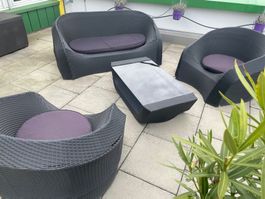 Lounge Gartenmöbel Polyrattan – Sofa, 2 Sessel & Tisch
