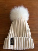 Neu Borsalino Strickmütze Cremeweiss m. Fuchs Pelzpompon