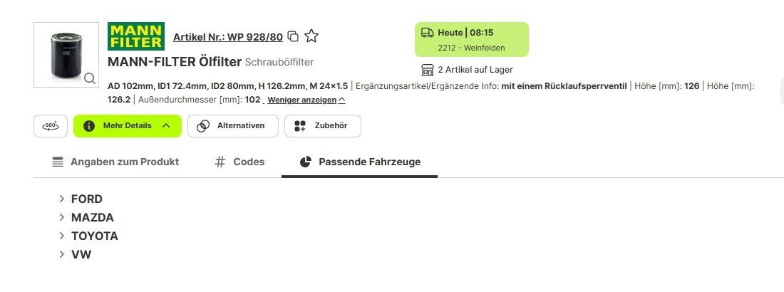 Toutes les pièces auto: Ölfilter – Neuf (Voir description) à Müllheim Dorf par Linus18 1