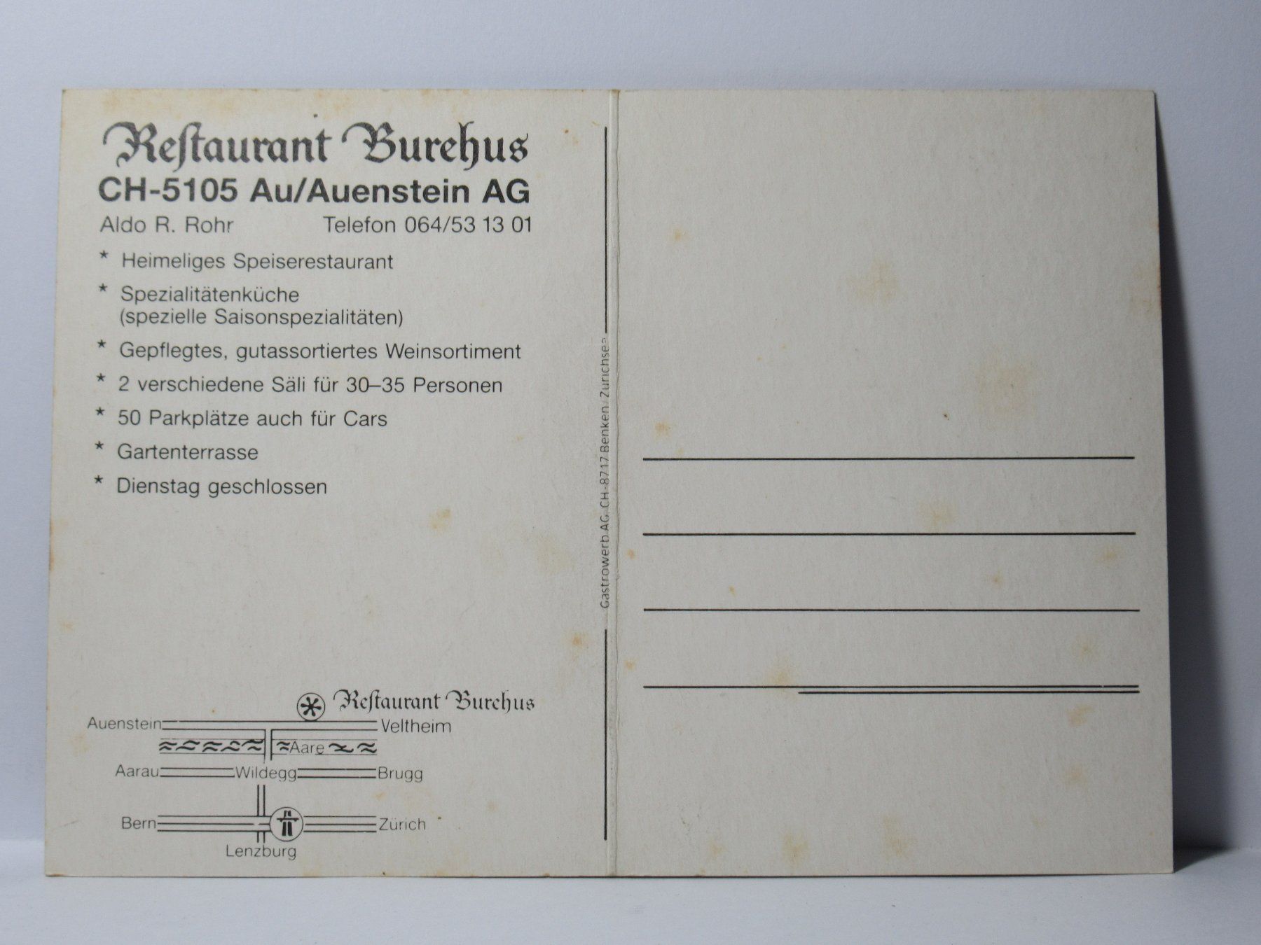 Cartoline postali: Restaurant Burehus , Au - Auenstein – Nuovo (secondo la descrizione) da Grenchen venduto da Bluemchen1900 1