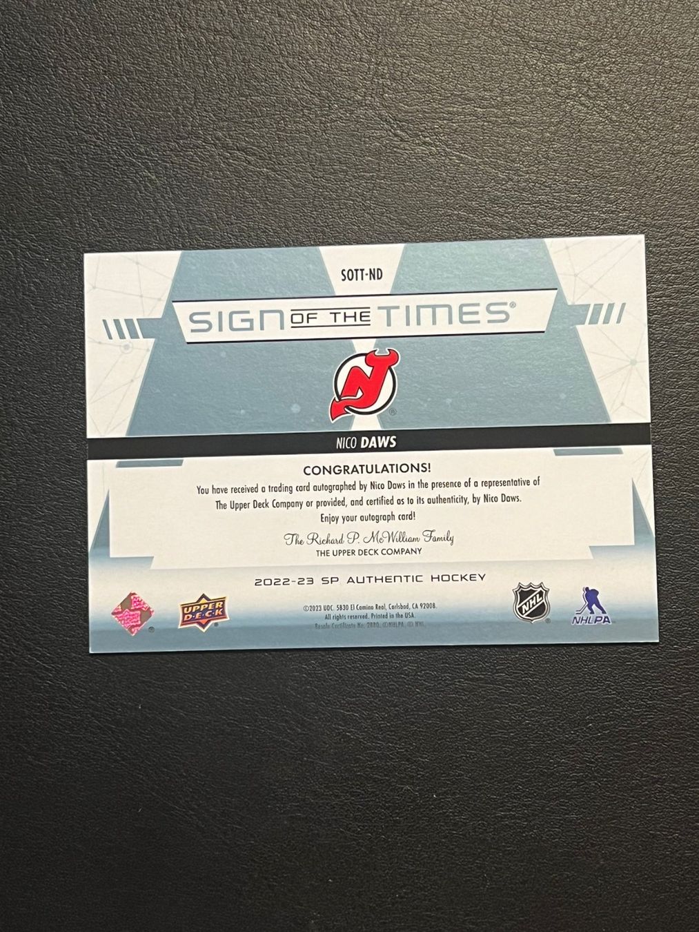 NHL Carte collezionabili: Nico Daws 2022 Rookie New Jersey Devils – Nuovo (secondo la descrizione) da Möhlin venduto da SwissHockeyCards 1