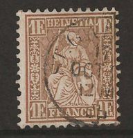 1863 : Helvetia Nr. 36a, goldbronze-rötlich, KP 650.--