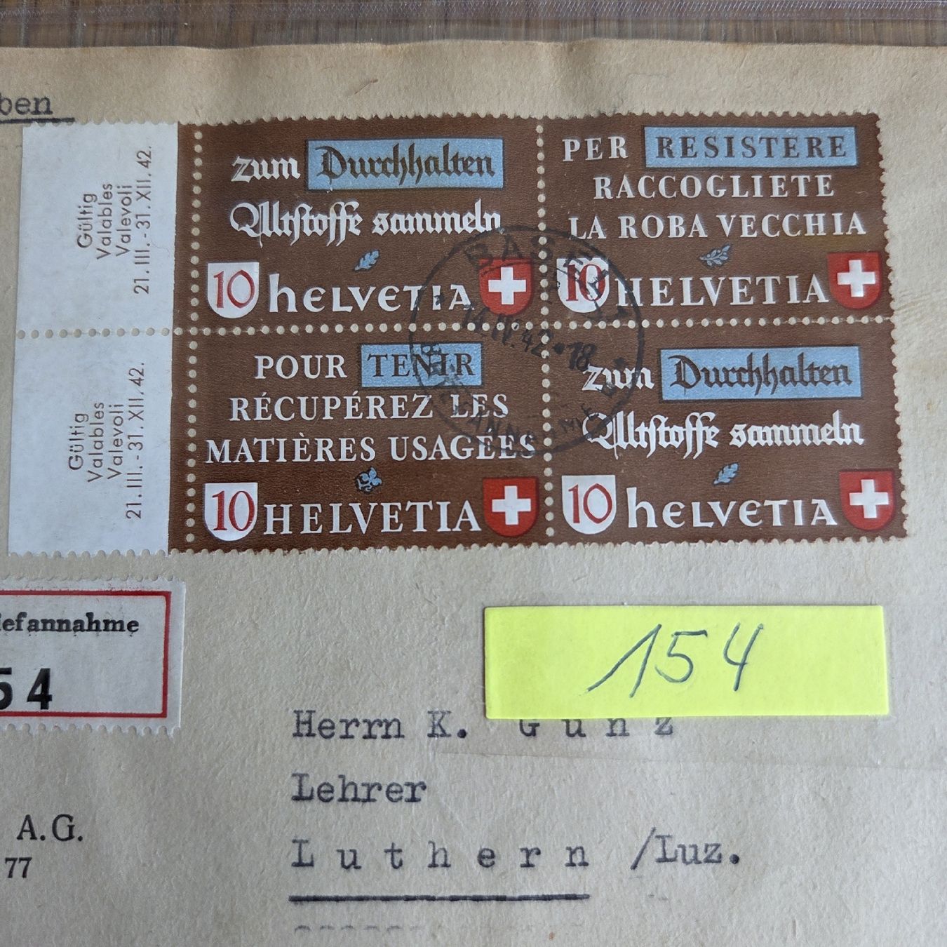 Tutti i francobolli: Brief 1942 Altstoffverwertung Satz – Usato da Stans venduto da Ducati16 4