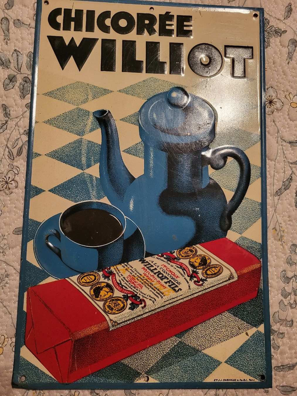 Insegne: Blechschild Chicorée Williot mit Kanne und Tasse  – Usato da nunningen venduto da mic_88k2