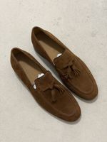 Herren Leder Suede Tassel Loafer cognac NEU