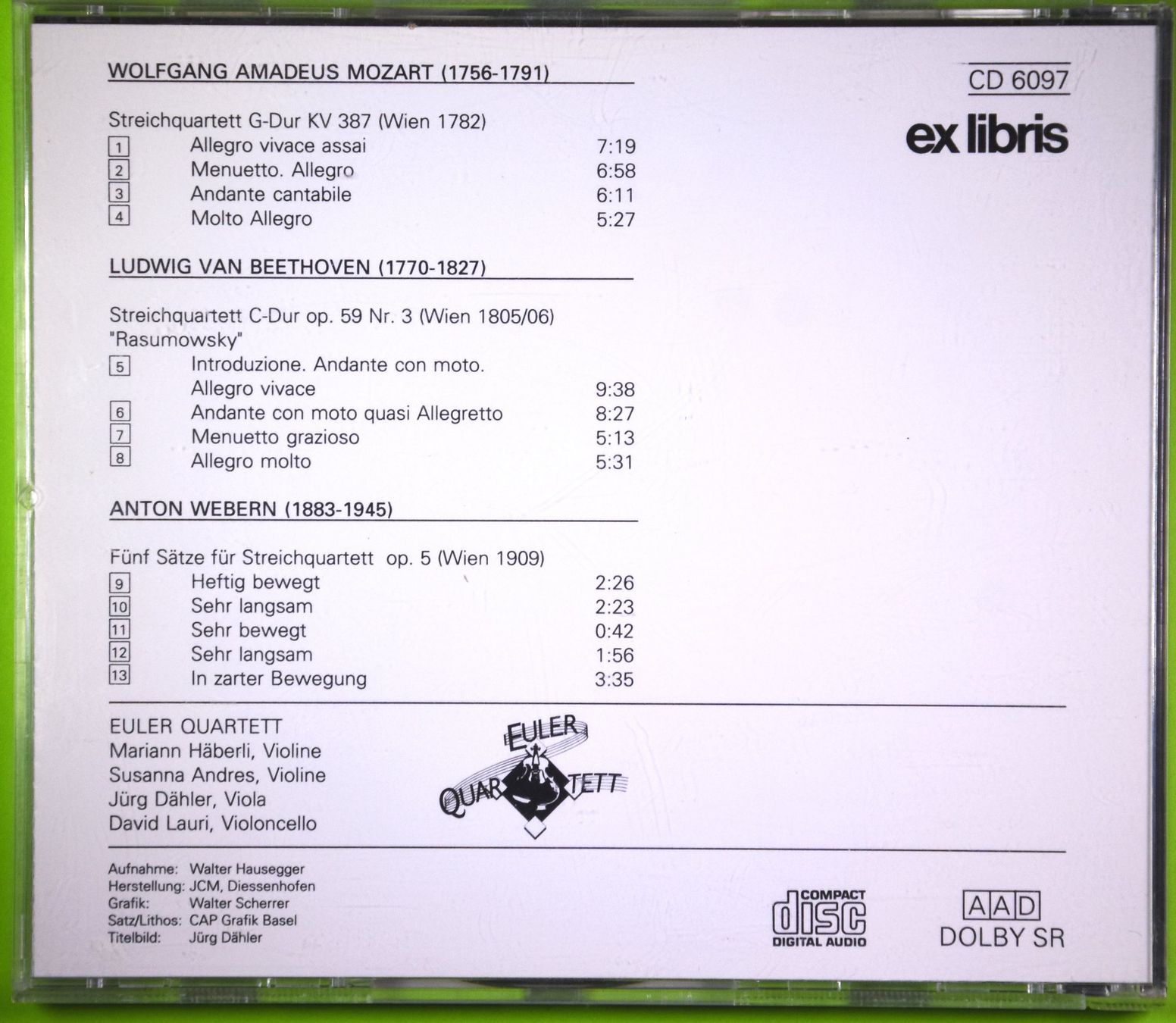 CD: MOZART  /  BEETHOVEN  /  WEBERN  /  EULER STREICHQUARTETT – Nuovo (secondo la descrizione) da Luzern venduto da piro12 1