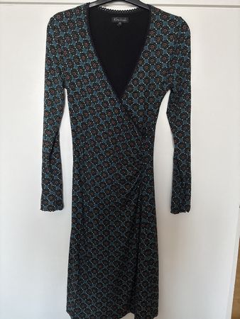 King Louie Kleid XS, blau gemustert, figurbetont, Herbst 🍂