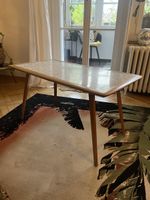 60er Retro Couchtisch, Marmor Optik Tischplatte