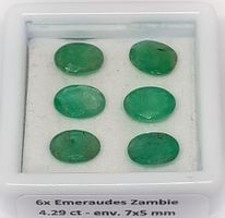 6x émeraudes 7x5 mm - Valeur 300.- Fr