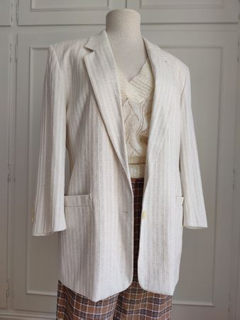 Vintage Ivory Pinstripe Blazer, Linen Blend Spring Style