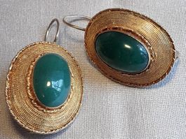 Vintage Jade Sterling Silber vergoldet Ohrhänger ca 60er