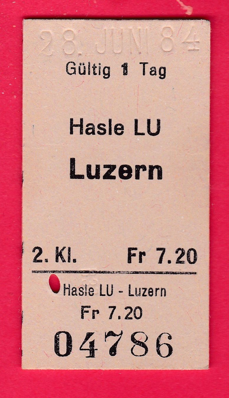Tickets: SBB KARTON-BILLETT, HASLE LU - LUZERN, 2.KLASSE, EINFACH – Gebraucht aus Oberrieden von Gebirgsstelze