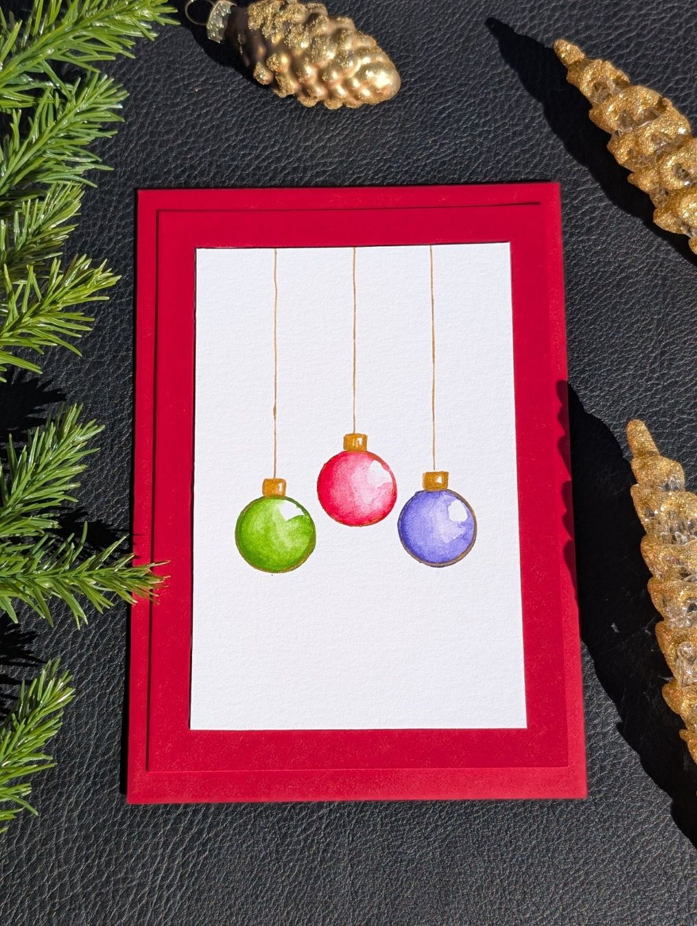 Karten: 2er Set Weihnachtskarten Handgemalt – Aquarell Kugeln – Neu und originalverpackt aus Winterthur von LaVieColor 6